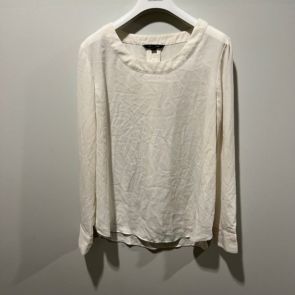 Banana Republic Ivory Blouse Long Sleeve Silk-Look Work Top Minimalist Office Si